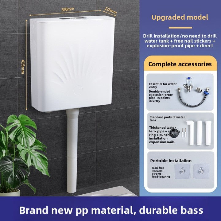 Modern Minimalism Square Plastic Floor Installation Hand-Pressed Squatting Toilet Water Tank with 3D Model Design