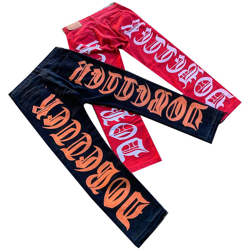 Custom streetwear stack denim pants cotton baggy stacked jeans men