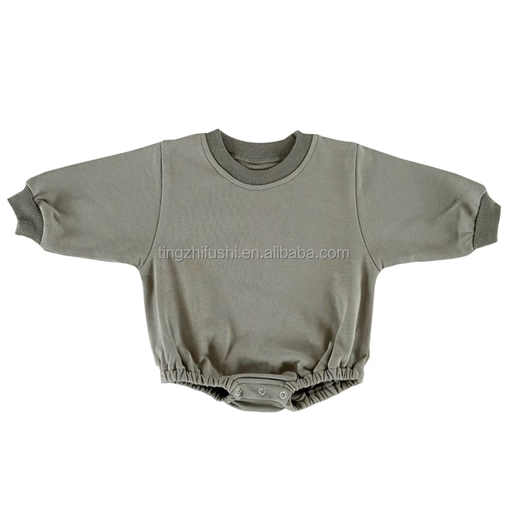 Hot Selling Winter Fall Sweatshirt Romper Newborn Kids Clothes Long Sleeve Solid Organic Cotton Boy Girl Baby Bubble Romper