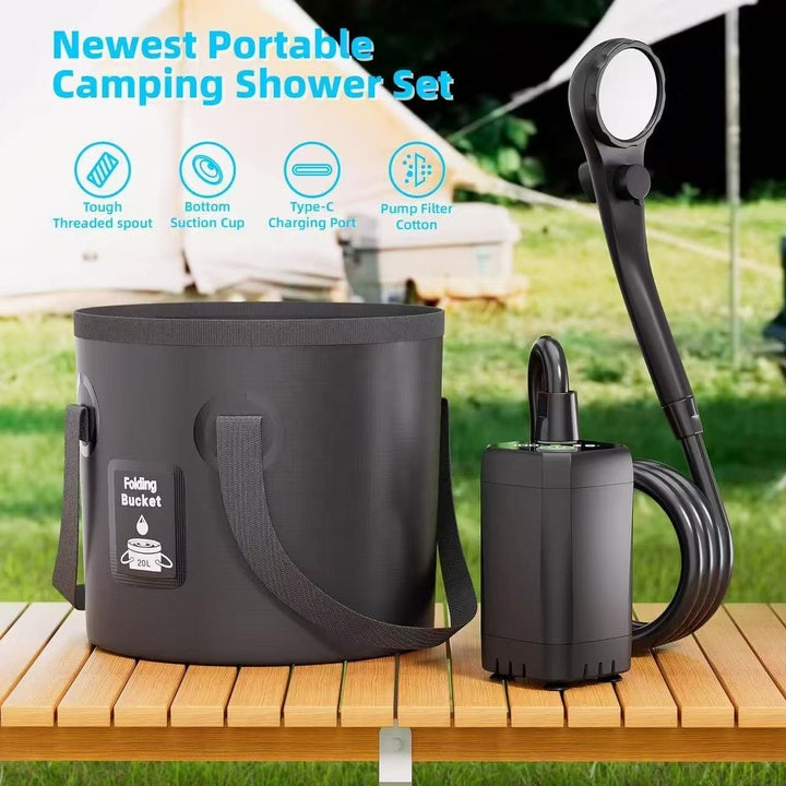 Outdoor Camping Electric Shower Pump Waterproof Portable for Hiking Travel Beach Pet Watering Bathing-20L Capacity