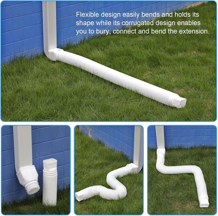 2 Pack PE Rain Gutter Downspout Extensions Durable Drain Extension with Connector
