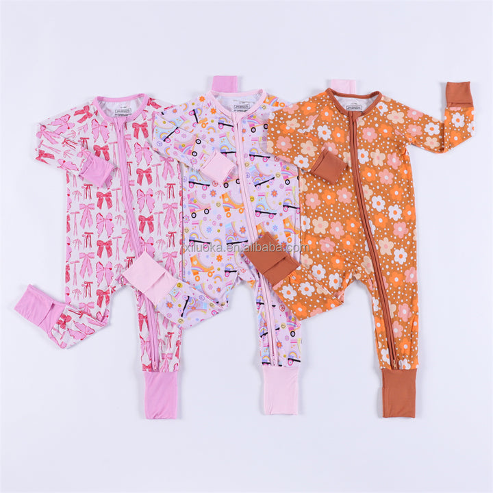 Custom Newborn Baby Infant Organic 95% Bamboo 5% Spandex Rompers Clothes Toddler Kid Pajamas Sleepwear Clothing