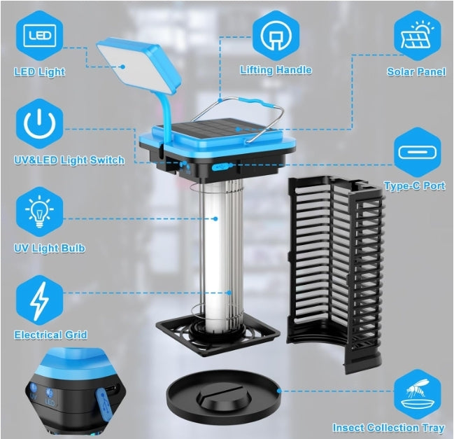 4000mAh Solar LED Bug Zapper Cordless Electric Mosquito Moth Killer for Patio Rechargeable Blue Light Mosquito Traps Zapper