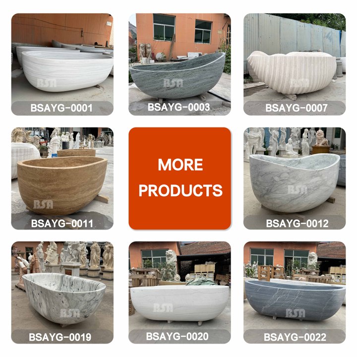 BSA Luxury White Wood Vein Marble Freestanding Bathtub Hand Carved Natural Stone Oval Soaking Tub for Villa Hotel Bathroom