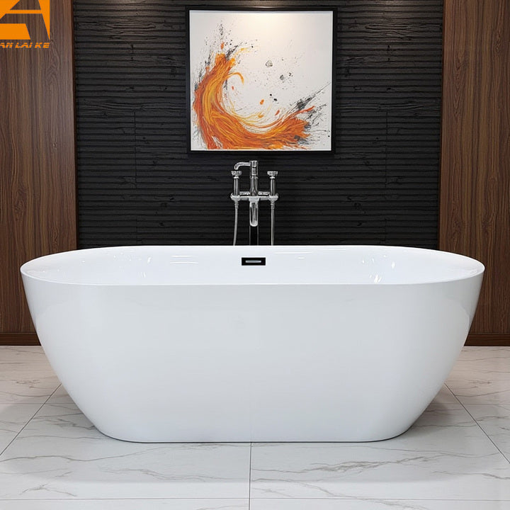 CUPC Cheap Flatbottom Seamless Freestanding Bathtub KF-787 Pure Acrylic Oval Soaking Bath Tub for Hotel Villa Centre Drainer