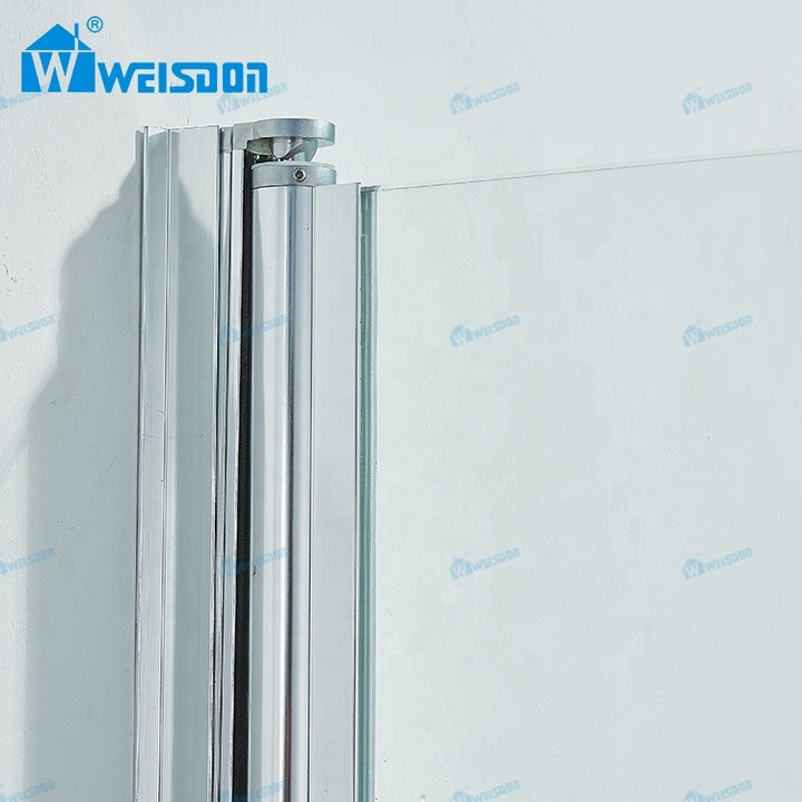 Weisdon Square Aluminum Stainless Steel Pivot Shower Door Frameless Tempered Glass Shower Room