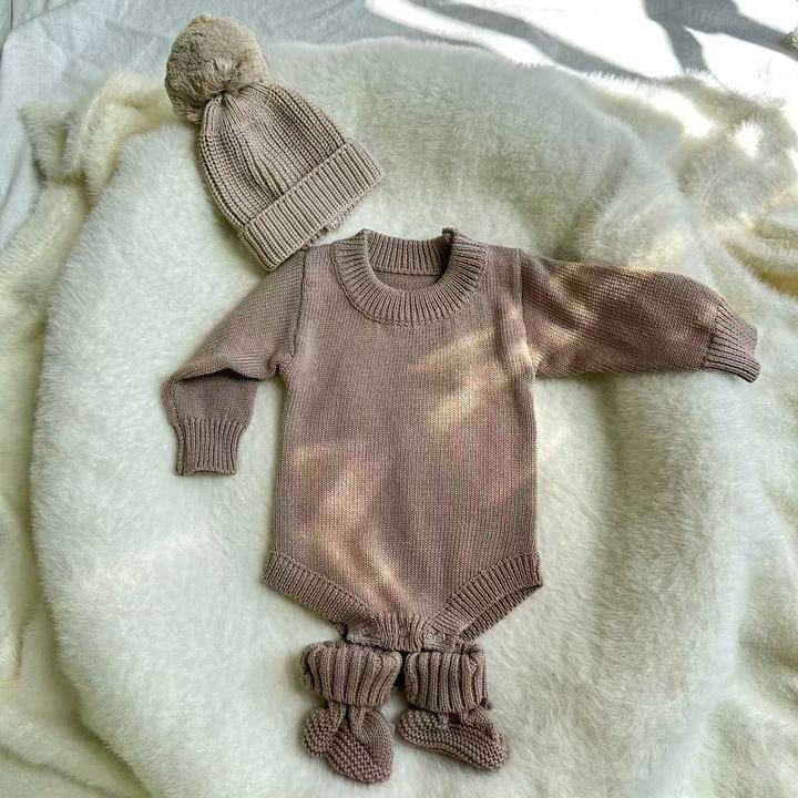 Baby Romper Newborn Baby Knitted Clothes Long Sleeve Knit Romper Jumpsuit with Headband Infant Fall Winter Clothes