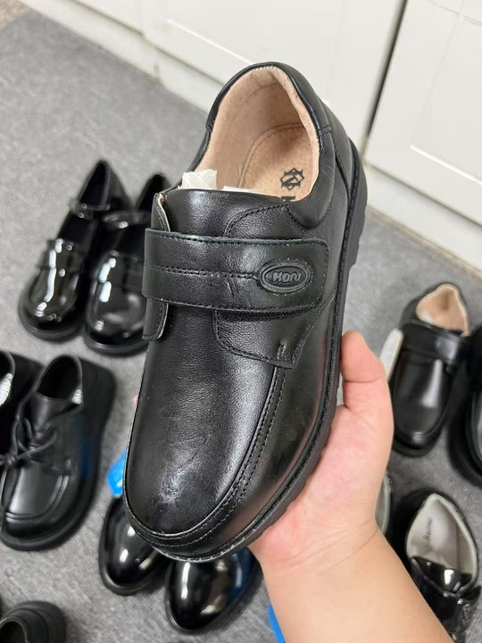 Children's Black School Shoes Soft Sole Single Shoes Boys Girls Leather Shoes Mixed Design Wholesale
