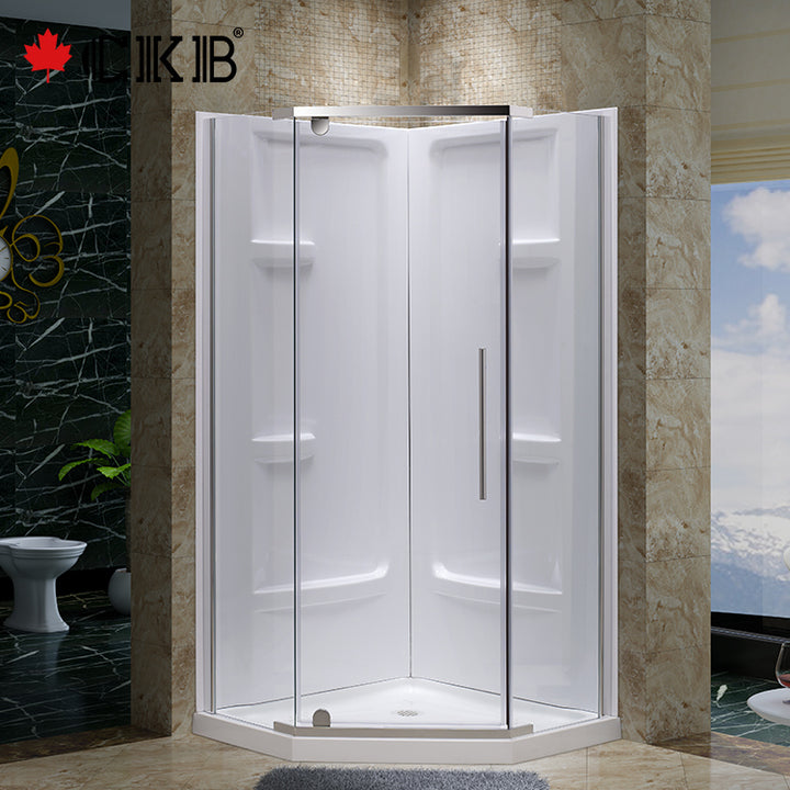 CKB Modern Straight Freestanding Tempered Glass Neo Angle Semi-Frameless Pivot Aluminum Shower Enclosure