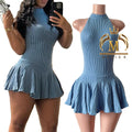 2024 New Arrivals Women Dresses Knit Stripes Slim Fit Hollow Out Shorts Matching Dresses Ladies Mini Dresses Women Casual