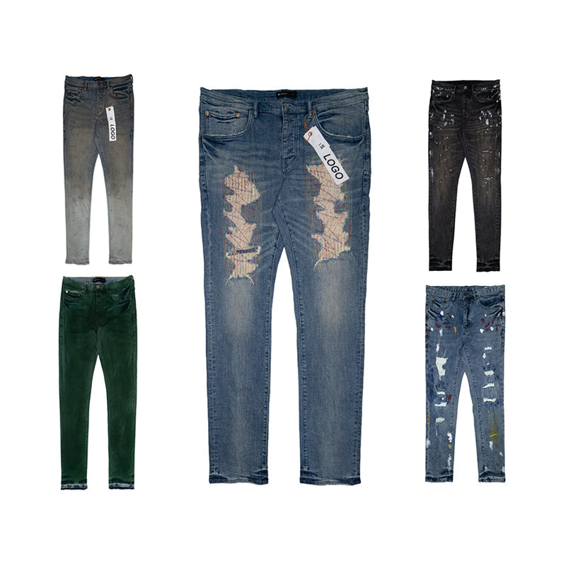 Custom Men Pants Purple Denim Pants Wholesale Breathable Skinny Fitting Streetwear Clothing Patch Denim Low Rise Skinny Jeans