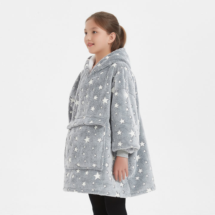 OEM Children Sweatshirt Wearable Luminous Oversized Sweater Flannel Sherpa Hoodie Blankets for Kids
