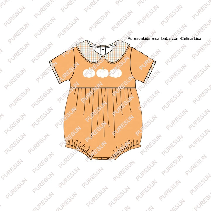 2024 Customized High Quality Fall Kids Clothes Peter Pan Collar Baby Girl Outfits Fall Pumpkin Girls Sibling Set