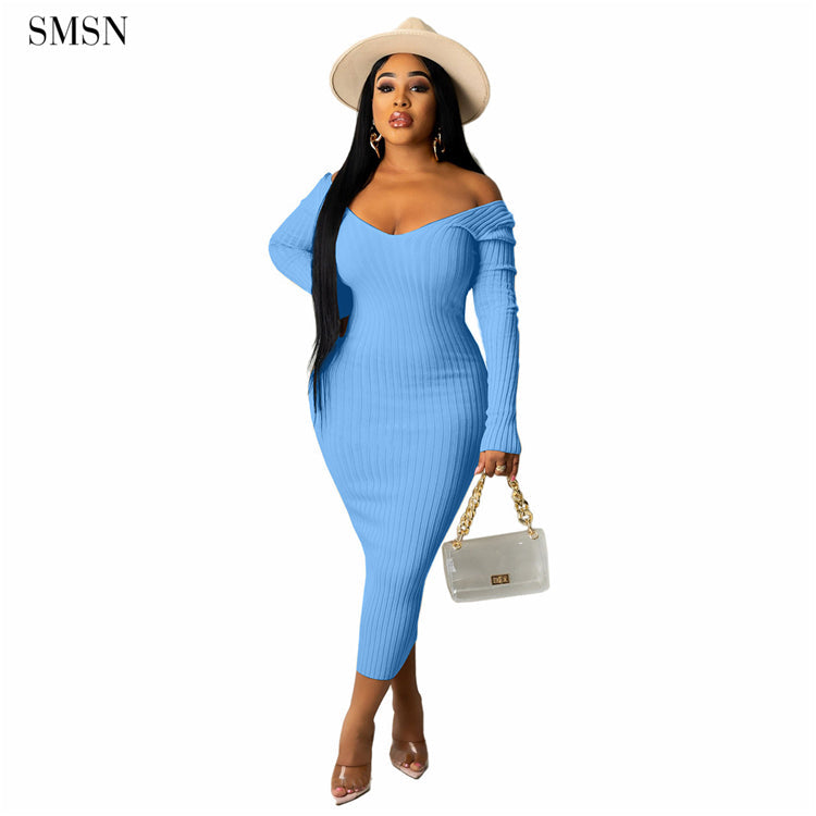 women elegant vintage long sleeve design women clothes v neck casual sweater dress bodycon elegant casual dresses