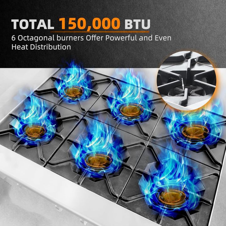 6 Burner Commercial Hot Plate 36" Countertop Gas Stove Stainless Steel Natural Gas Propane Conversion Kit Restaurant Kitchen