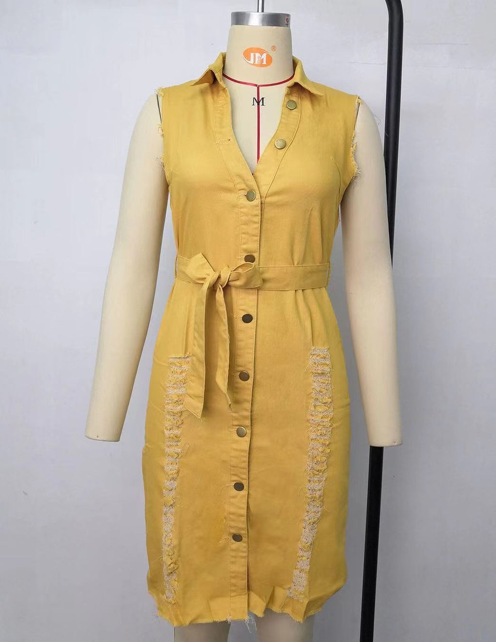 2020 summer women jeans sleeveless reverse collar washed and polished jeans dress