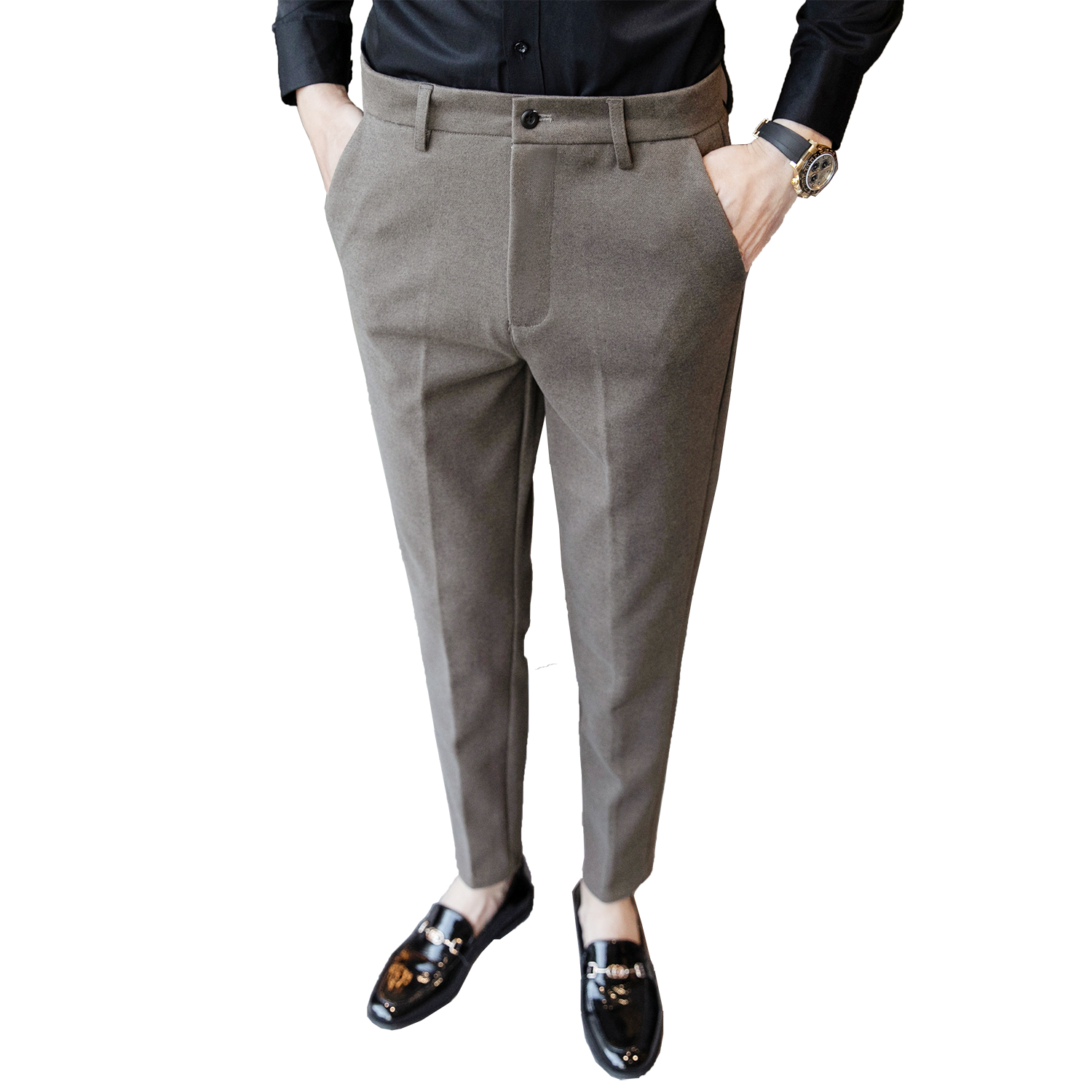 2021winter Casual Pants Men Slim Fit Business Dress Pants Ankle Length Streetwear Office Social Suit Trousers