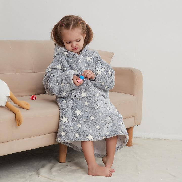 Customized Children Sweatshirt Wearable Luminous Oversized Sweater Sleeves Warm Sherpa Soft Flannel Hoodie Blankets for Kids