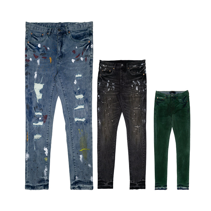 Custom Men Pants Purple Denim Pants Wholesale Breathable Skinny Fitting Streetwear Clothing Patch Denim Low Rise Skinny Jeans