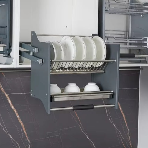 Modern Design Kitchen Cabinet Accessories Pull Down Basket 201 Stainless Steel Elevator Dish Rack