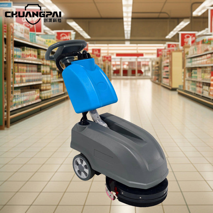 Ultra-Compact Walk-Behind Floor Scrubber 24V 15L Tank 330mm Width Battery Powered Cleaning Machine for Cafe Retail Shop