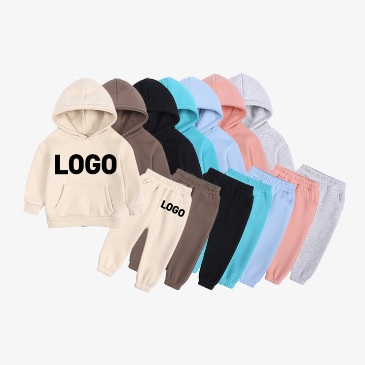 Custom Logo Embroidery Children's Hoodies Thick Long Sleeve Solid Kids Clothing Sets Fall Winter Boys Clothing Sets