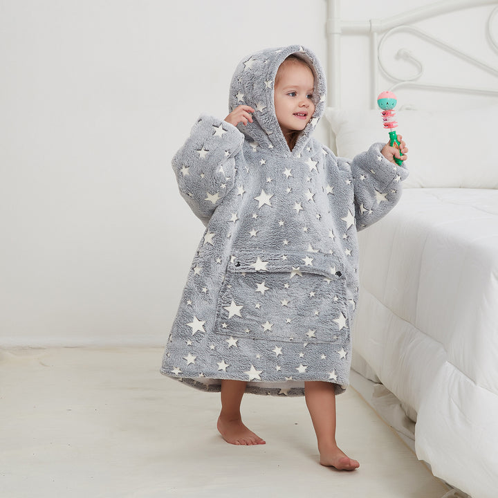 Customized Children Sweatshirt Wearable Luminous Oversized Sweater Sleeves Warm Sherpa Soft Flannel Hoodie Blankets for Kids