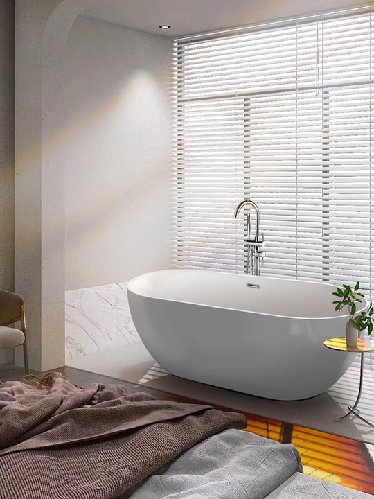 Luxury Modern Acrylic Freestanding Bathtub European Hotel-Style Adult-Size with Soaking Function and Drainer