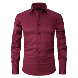 Official Solid Beautiful White Spandex Longsleeve Elastic Slim Formal Social Office Uniform Wear Business Dress Shirts For Mens