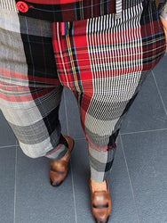 Custom Fashion Slim Fit Men Plaid Dress Pants  Casual Office Skinny Khaki Men Trousers
