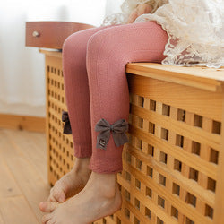 Autumn Korean New Fancy Bow Cute Children Pants Comfortable Cotton Trendy Solid Color Kids Girls Leggings