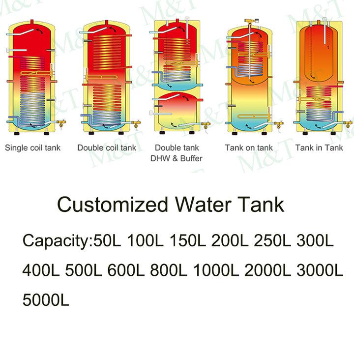 M&T Electric Air Source Heat Pump Water Tank 100L-200L Stainless Steel for Hotel Use