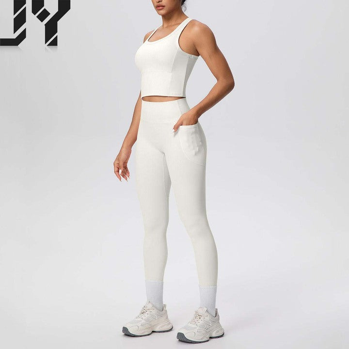Hot Sale Women's Backless Cloud-Feel Quick-Dry High-Waisted Pocket Pants Yoga Wear Outdoor Running Fitness Sports Set