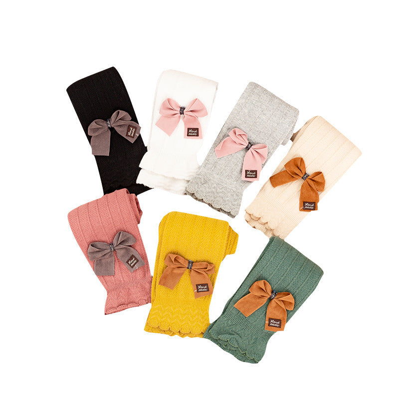 Autumn Korean New Fancy Bow Cute Children Pants Comfortable Cotton Trendy Solid Color Kids Girls Leggings