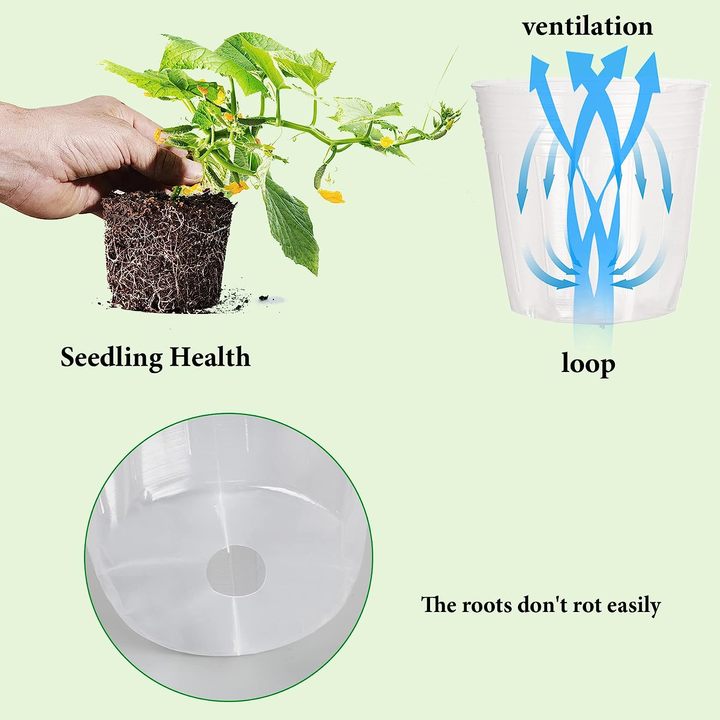 4" Reinforced Clear Nursery Pots with Drainage Holes Plastic Transparent Pots for Plants