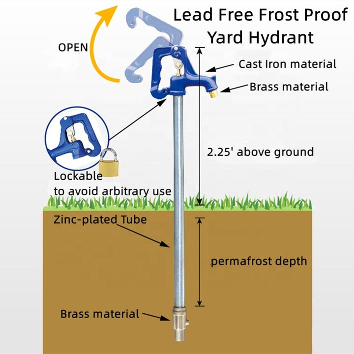 GP 6.25 ft Length 4' Bury Agricultural Frost Proof Faucet Yard Hydrant for Farm Irrigation Lawn Garden Winter Cold protection