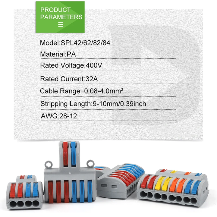 Compact Universal Push-In Electrical Connectors Quick Splitter Wiring Cable Connector Copper Butt Terminal Block AWG28-12 Power