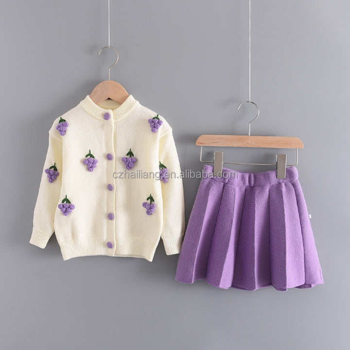 Fall Girl's Cardigan Sweater Top and Skirt 2 Piece Kids Clothing Sets Baby Sweaters Dress for Little Girls Clothes Babi Suit