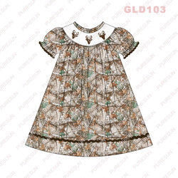 Puresun custom designs smocked baby dresses hunting deer smocked kids wear little girl boutique outfits clothing fall set