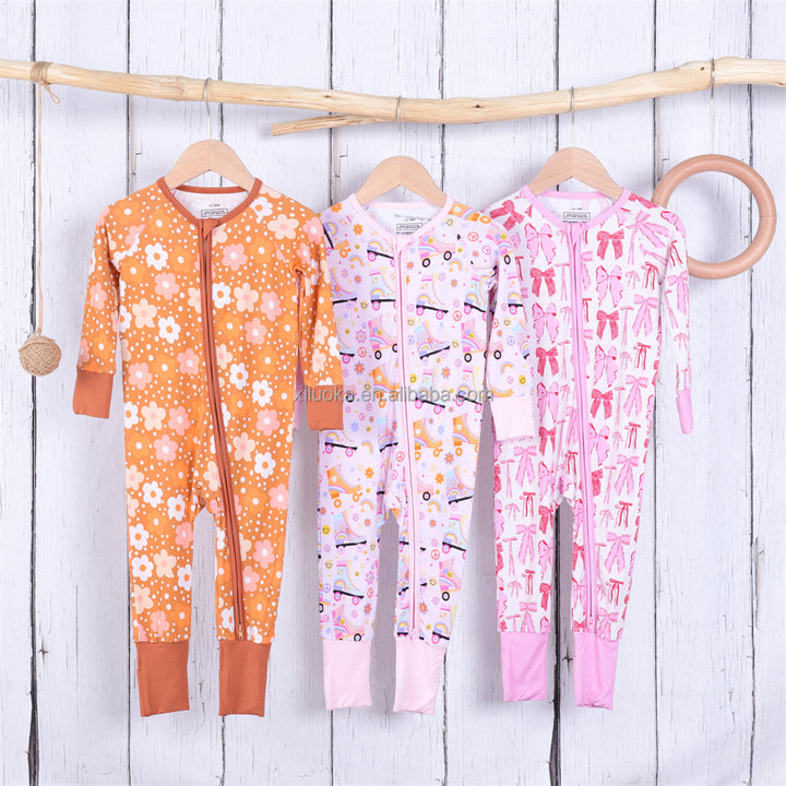 Custom Newborn Baby Infant Organic 95% Bamboo 5% Spandex Rompers Clothes Toddler Kid Pajamas Sleepwear Clothing