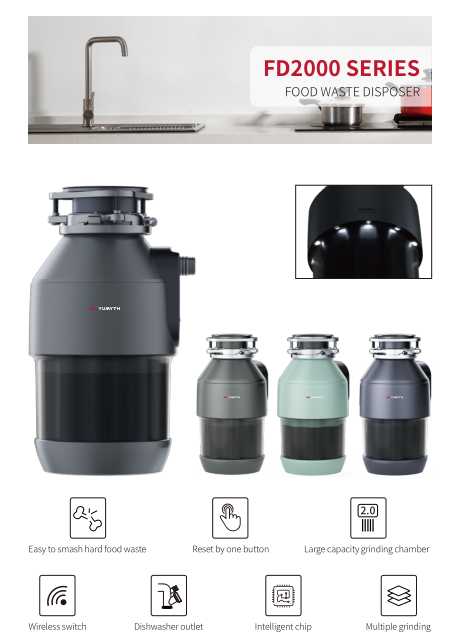 High Quality Kitchen Food Waste Disposer Under Sink Kitchen Garbage Disposal 2.0L