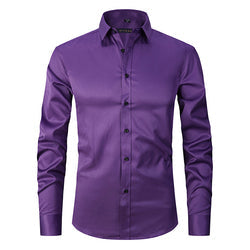 Official Solid Beautiful White Spandex Longsleeve Elastic Slim Formal Social Office Uniform Wear Business Dress Shirts For Mens
