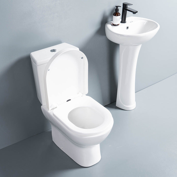 Ceramic Floor Stand Toilet Sets Bathroom Washdown Two Piece WC Toilet With Pedestal Basins Sink