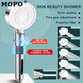High Pressure Shower Head 6 Modes Adjustable Bathroom Filter Chuveiro One-key Stop Water Bathroom Accessories Toothbrushes Heads