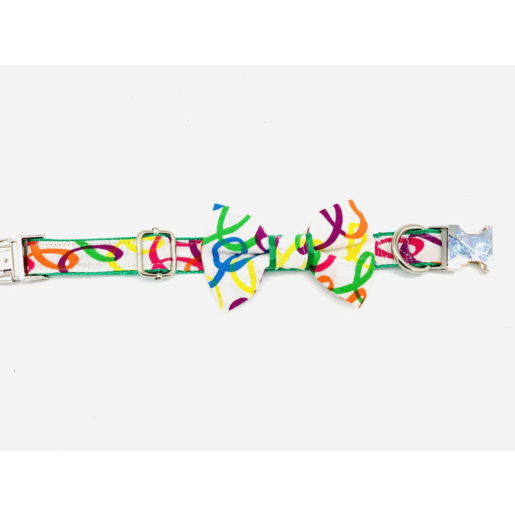 rainbow green dog collar bow tie set