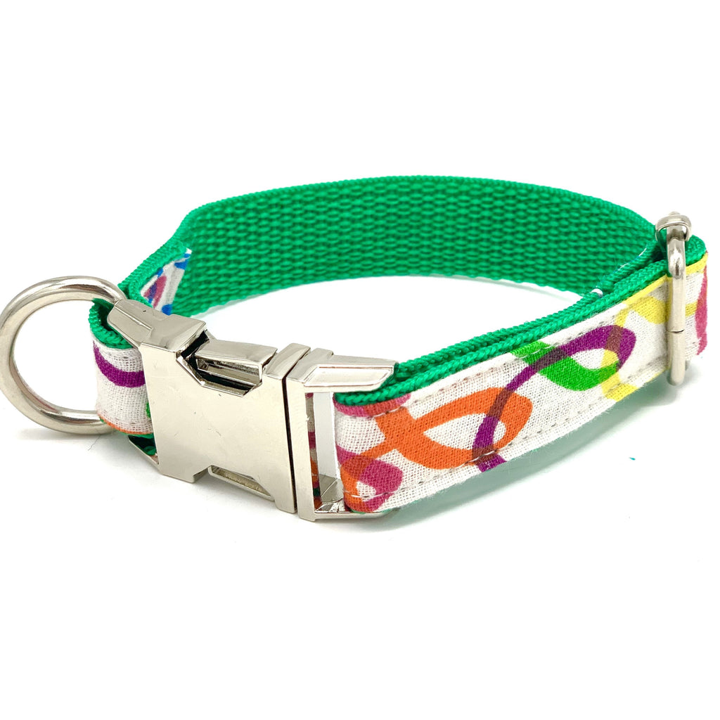 rainbow green dog collar bow tie set