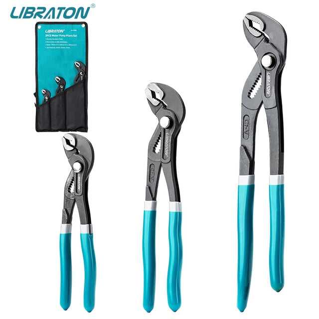 Libraton 3PCS Plumbing Pliers Kits, Water Pump Pliers, Groove Joint Pliers Set, V-Jaw Tongue and Groove Pliers in CR-V Steel