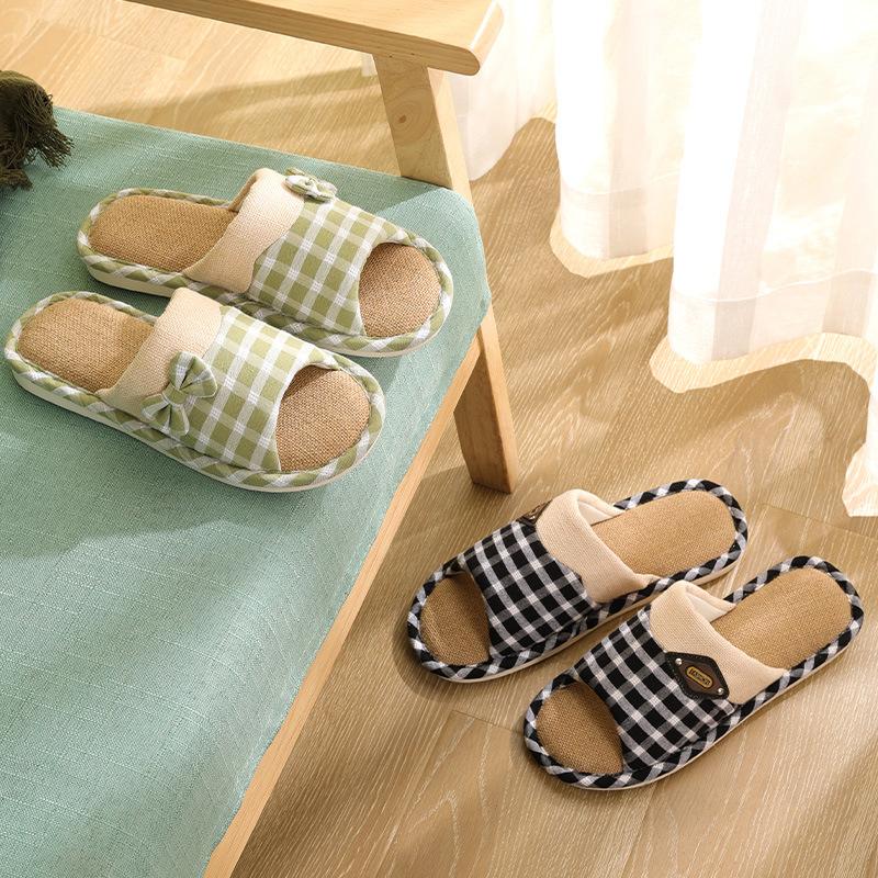 2021 linen slippers female new couple home interior slippers non slip cotton thick summer home cool slippers