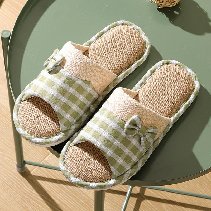 2021 linen slippers female new couple home interior slippers non slip cotton thick summer home cool slippers