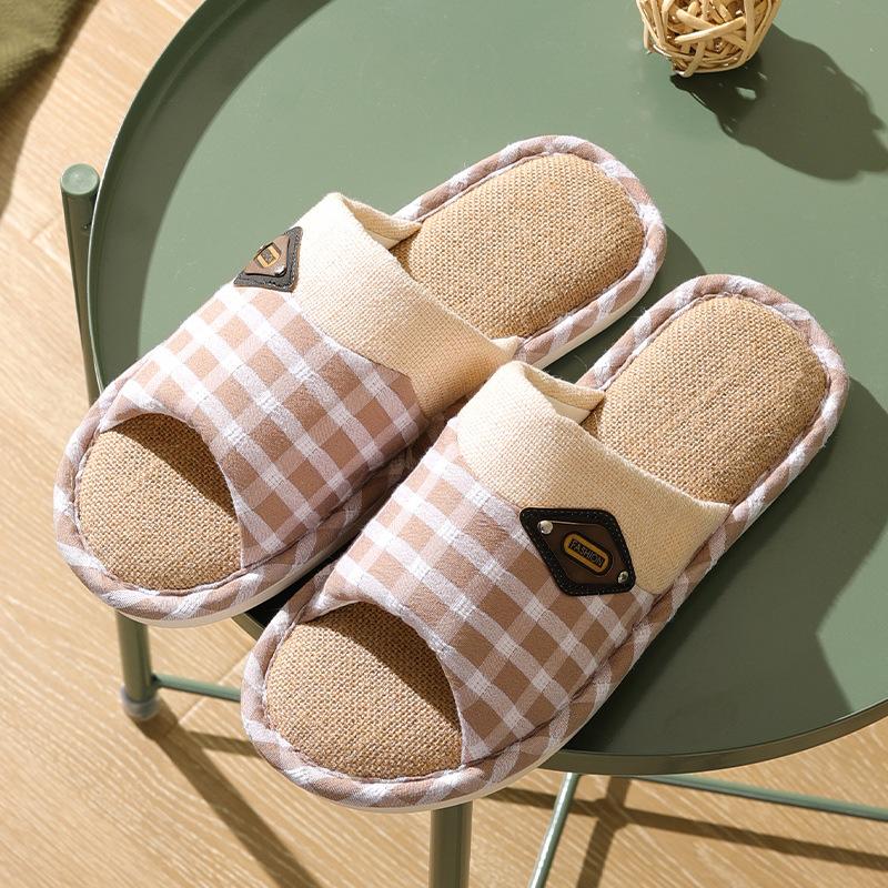 2021 linen slippers female new couple home interior slippers non slip cotton thick summer home cool slippers